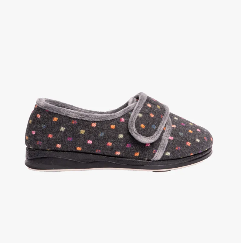 Padders MELLOW Womens Full Slippers Charcoal Woven Spot sold by Shuperb