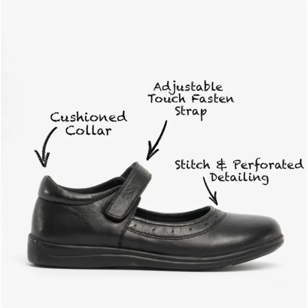 Roamers ELSA Girls Leather Touch Fasten Mary Jane Shoes Black sold by Shuperb