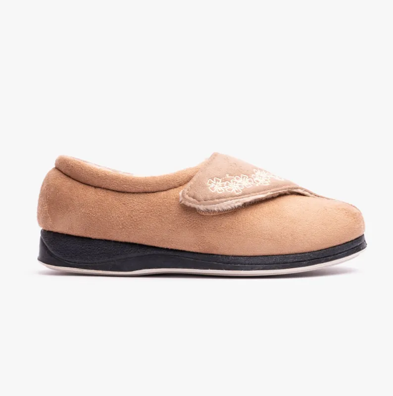 Padders HUG Womens (EE Fit) Touch Fasten Slippers Taupe sold by Shuperb