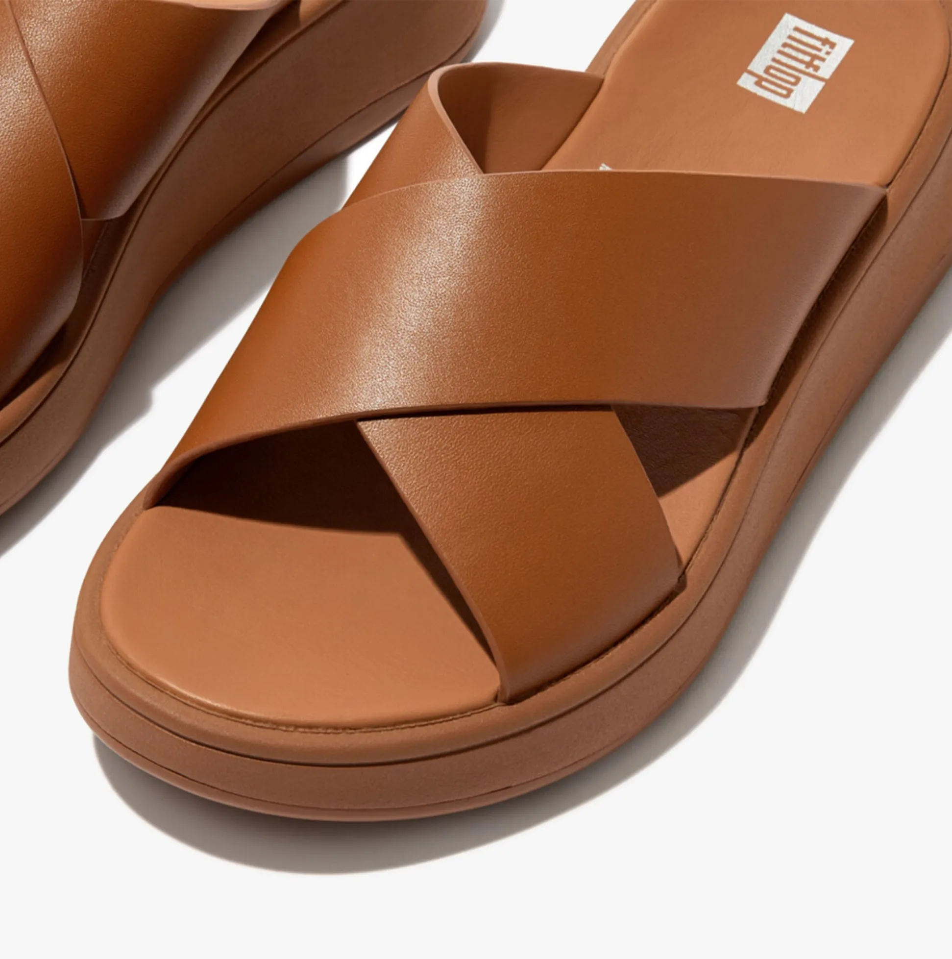 F-MODE LEATHER FLATFORM CROSS Womens Slides Light Tan sold by Shuperb product image thumbnail 4