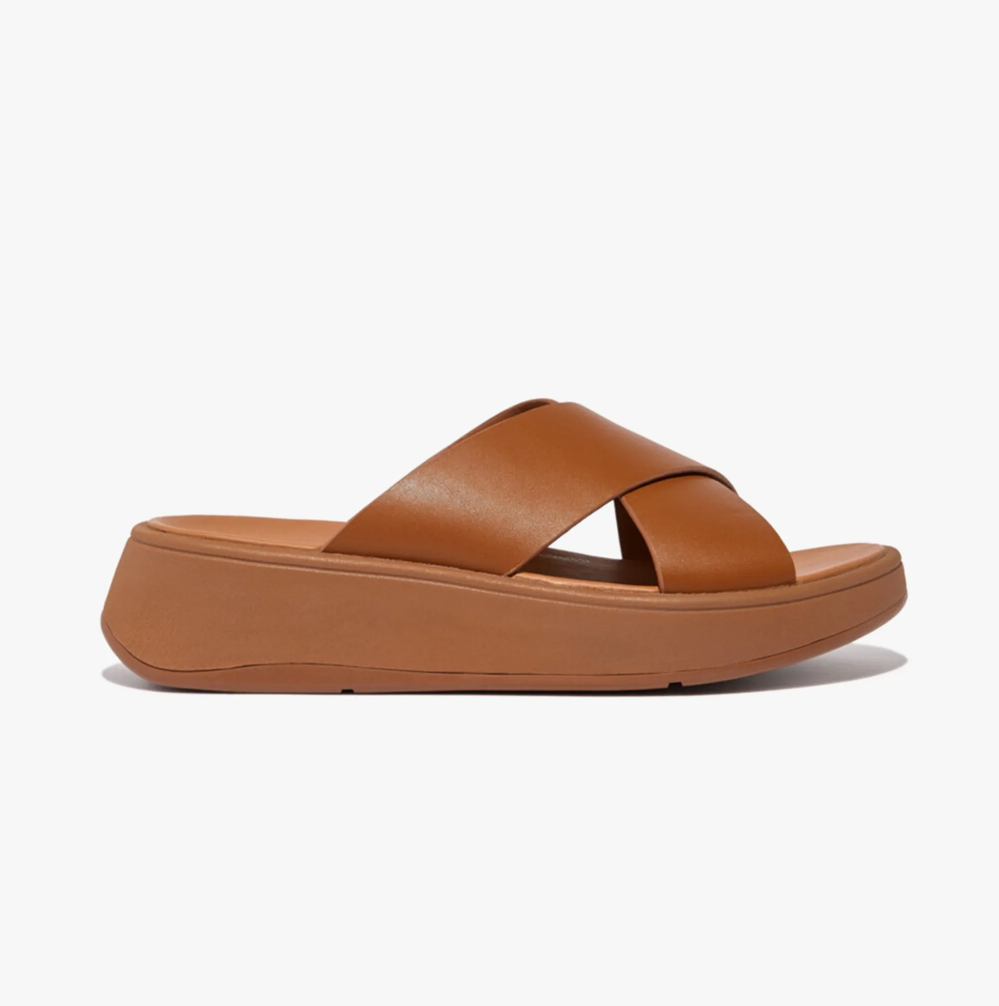 F-MODE LEATHER FLATFORM CROSS Womens Slides Light Tan sold by Shuperb