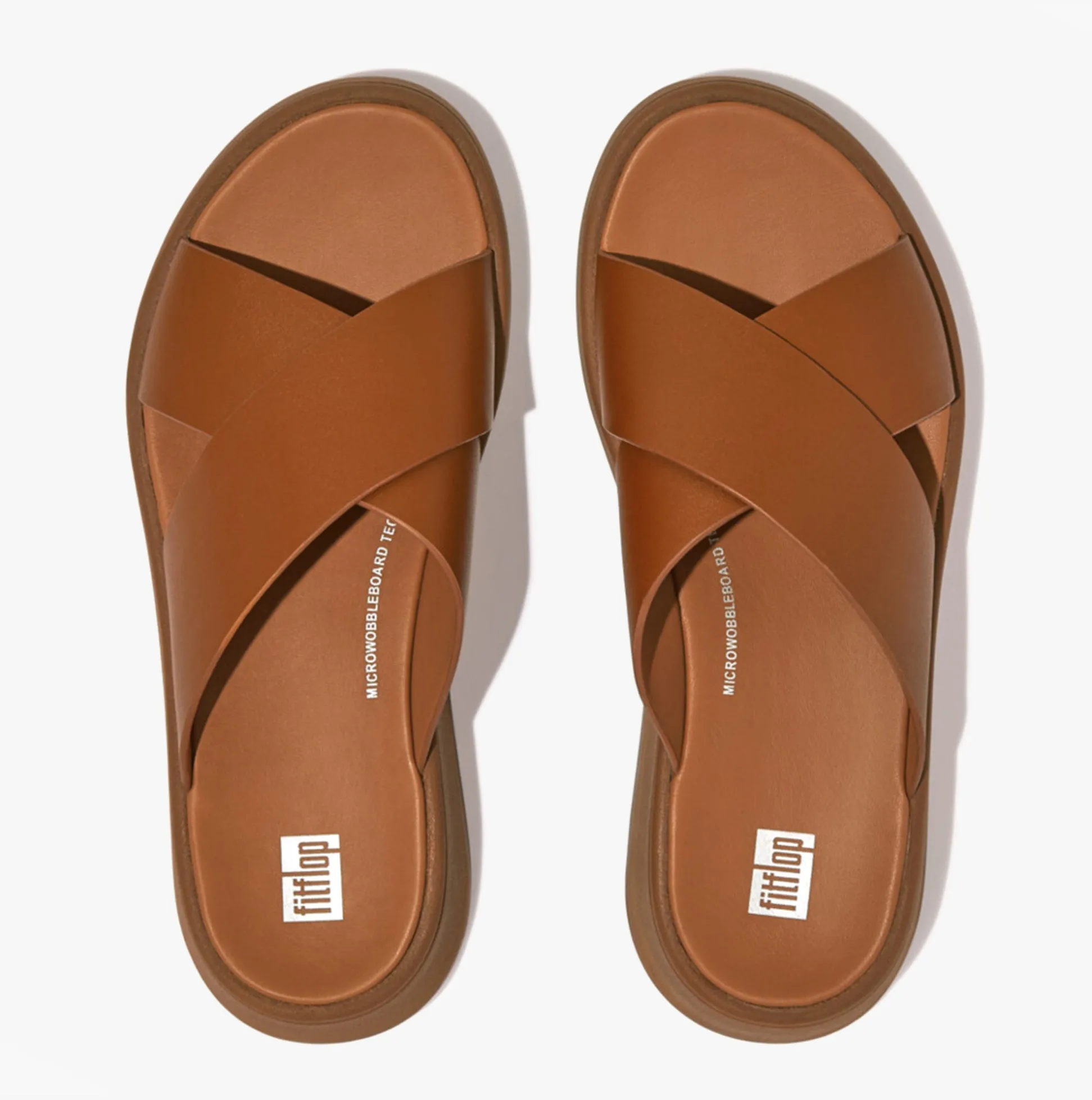 F-MODE LEATHER FLATFORM CROSS Womens Slides Light Tan sold by Shuperb product image thumbnail 3