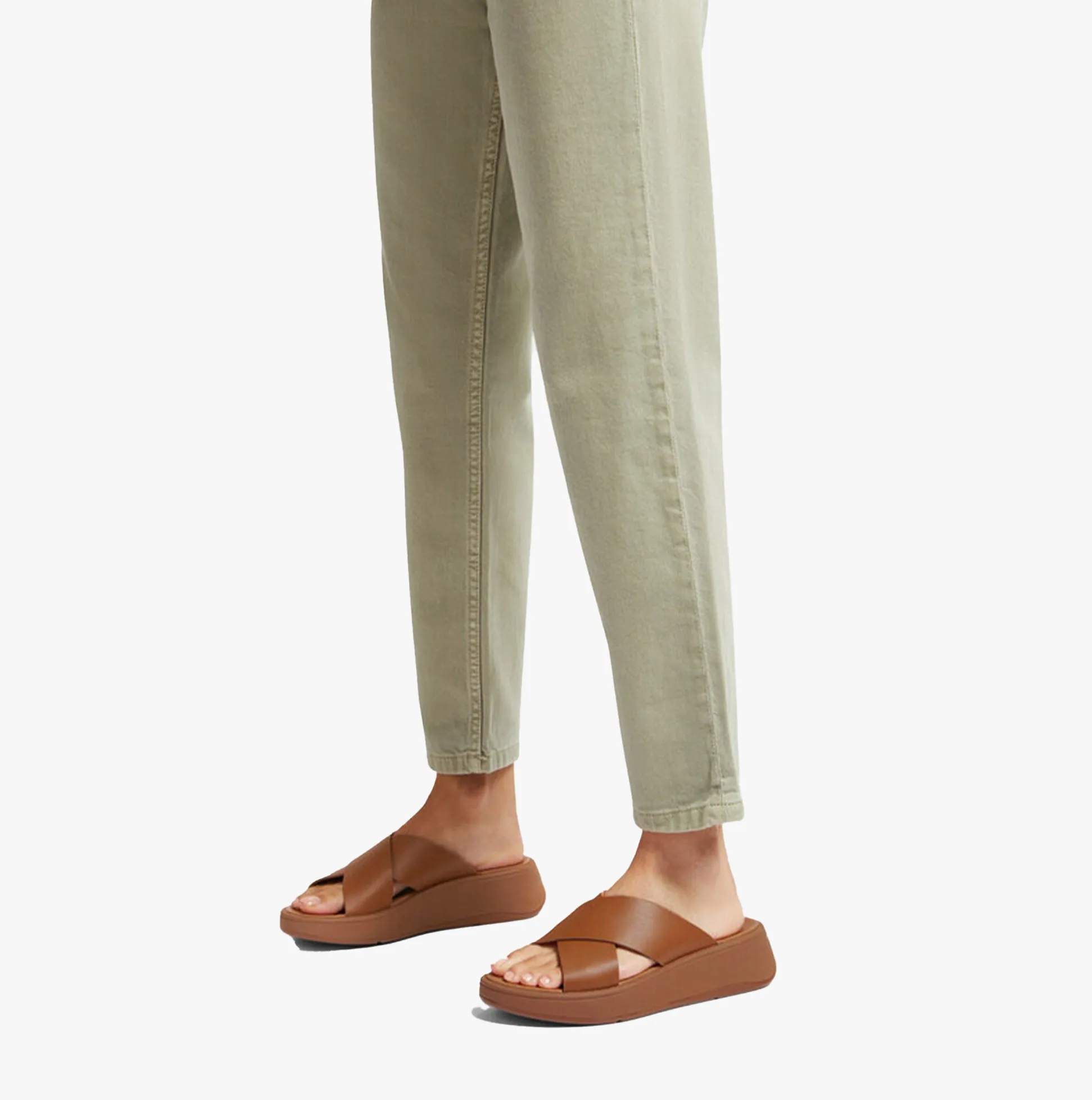 F-MODE LEATHER FLATFORM CROSS Womens Slides Light Tan sold by Shuperb product image thumbnail 2