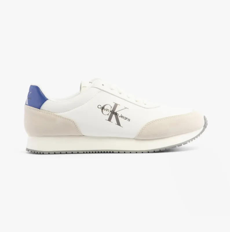 Calvin Klein RETRO RUNNER LOW MIX Mens Trainers Bright White/Sapphire Blue sold by Shuperb