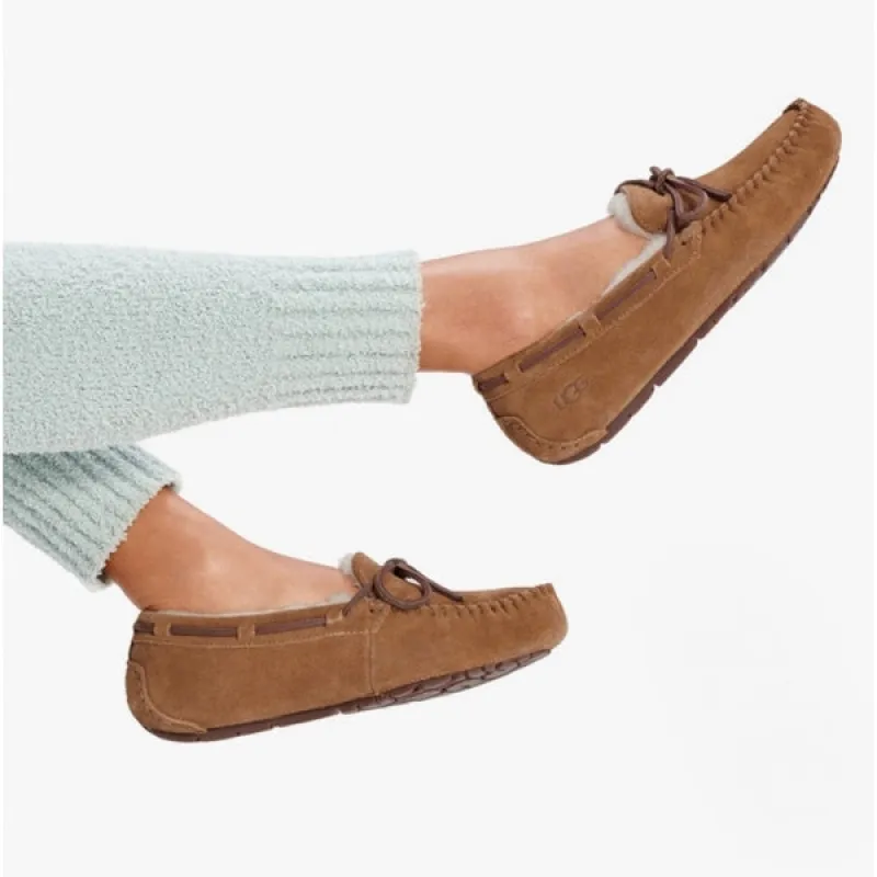 DAKOTA Ladies Suede Moccasin Slippers Chestnut sold by Shuperb