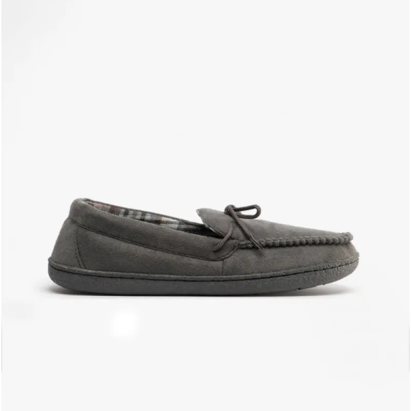 MARCUS Mens Moccasin Slippers Dark Grey sold by Shuperb