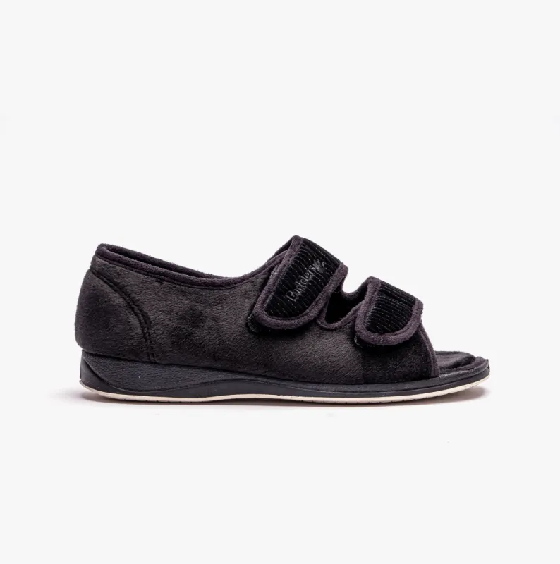 Padders LYDIA X Womens Open Toe Touch Fasten Slippers Black sold by Shuperb