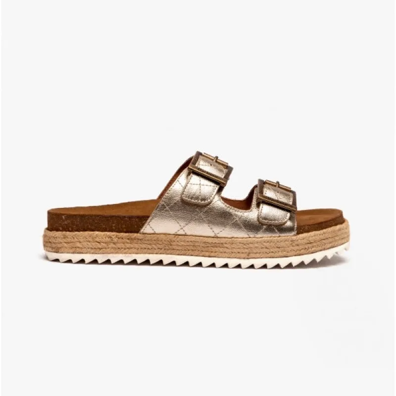 Barbour PAMELA Womens Quilted Sandals Gold Metallic sold by Shuperb