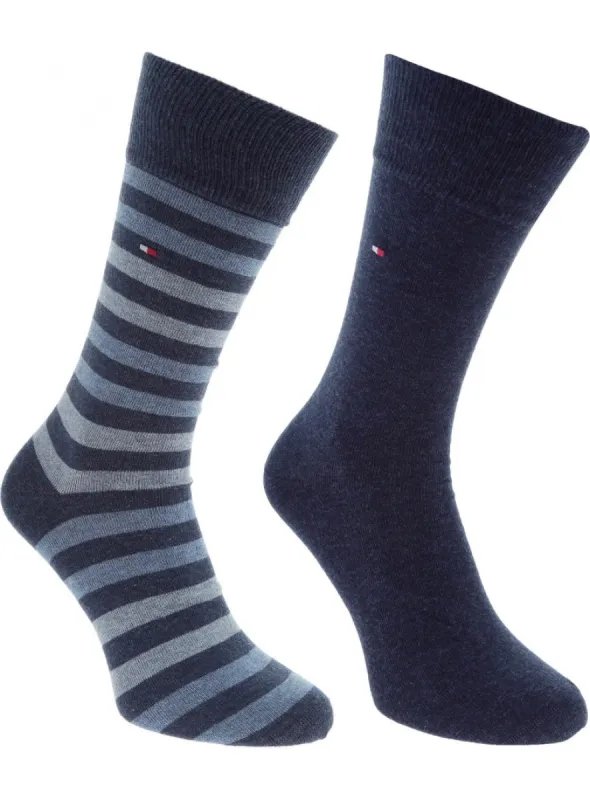 2 Pack  Mens Crew Stripe Socks Navy made by Tommy Hilfiger