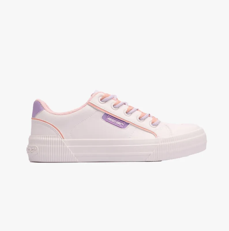 Rocket Dog CHEERY 80s Womens Trainers White/Lavender sold by Shuperb
