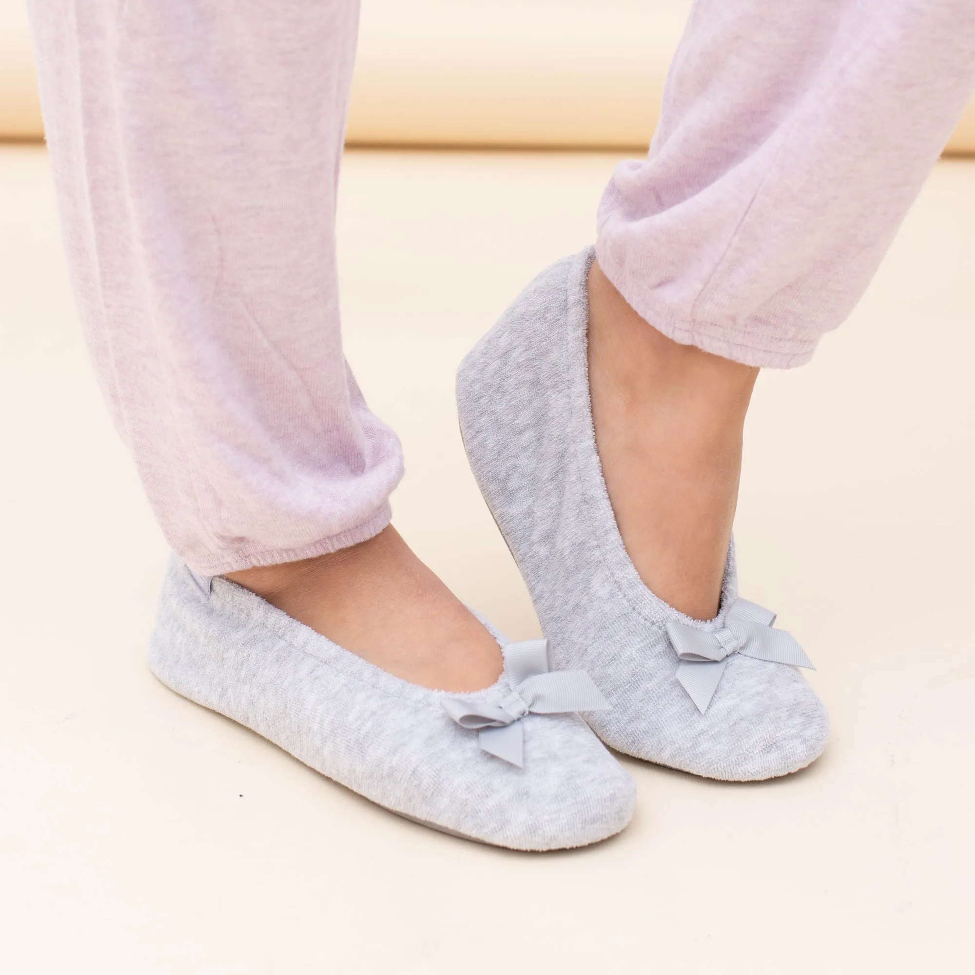 Totes Isotoner STRETCH TERRY BOW Womens Ballerina Slippers Grey sold by Shuperb product image thumbnail 2