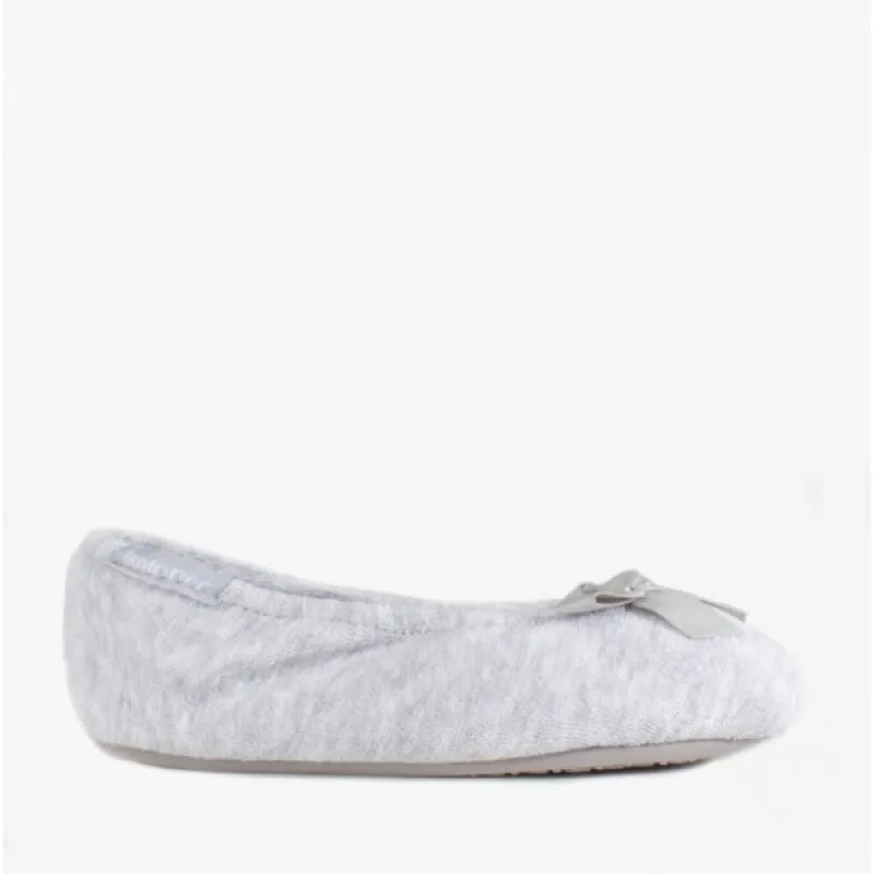 Totes Isotoner STRETCH TERRY BOW Womens Ballerina Slippers Grey made by Shuperb