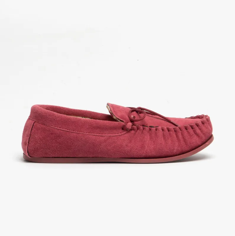 Mokkers LILY Womens Suede Moccasin Slippers Crimson sold by Shuperb