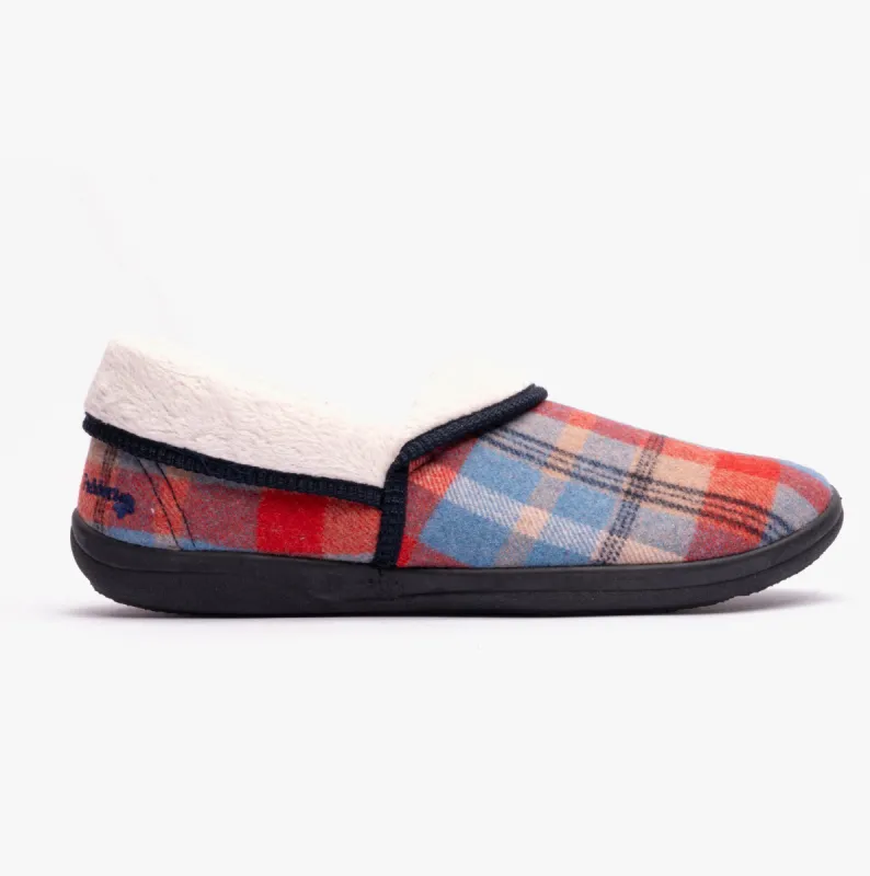 MELLOW Ladies (EE Fit) Full Slippers Blue Combi sold by Shuperb