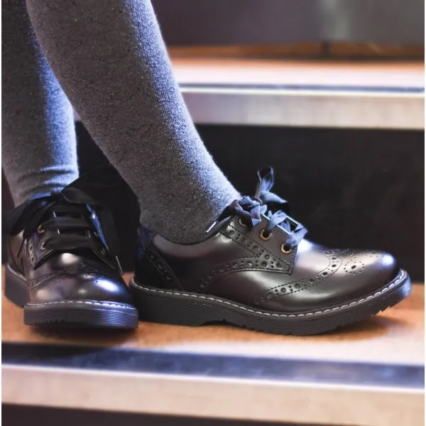 Start-Rite IMPULSIVE Girls Leather Lace Up School Shoes Hi Shine Black sold by Shuperb