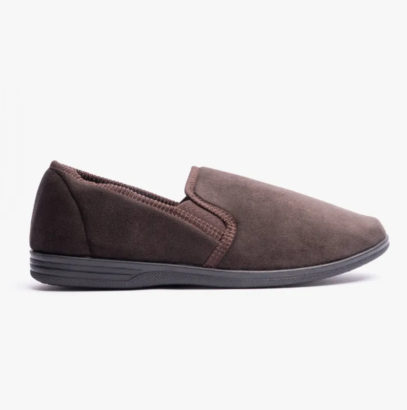Sleepers WILSON Brown Mens Plush Velour Twin Gusset Slipper sold by Shuperb