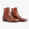 Club Cubano LAMBRO Mens Leather Cuban Heel Boots Cognac sold by Shuperb