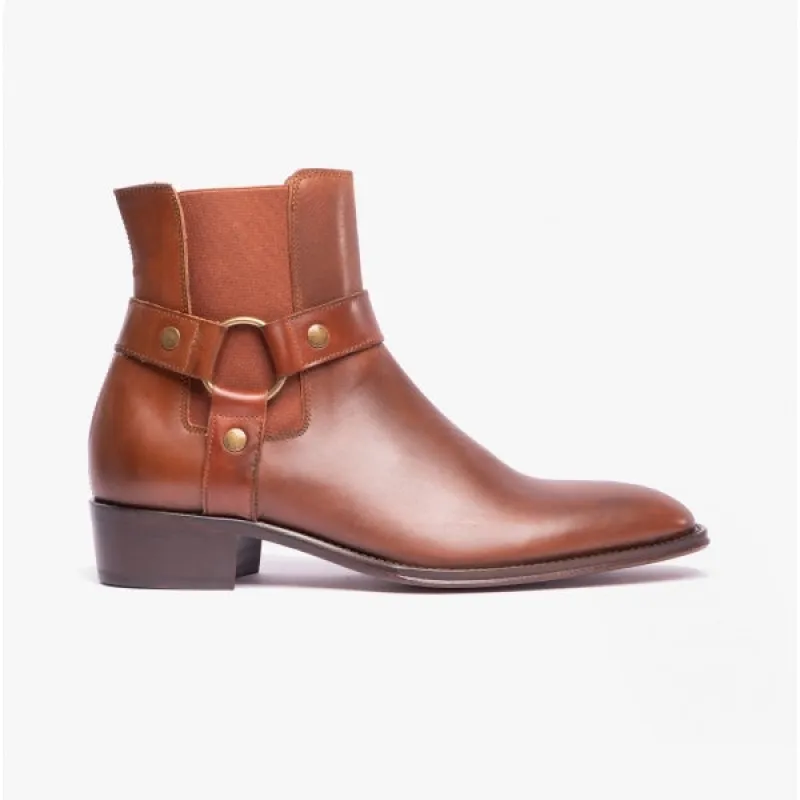Club Cubano LAMBRO Mens Leather Cuban Heel Boots Cognac sold by Shuperb