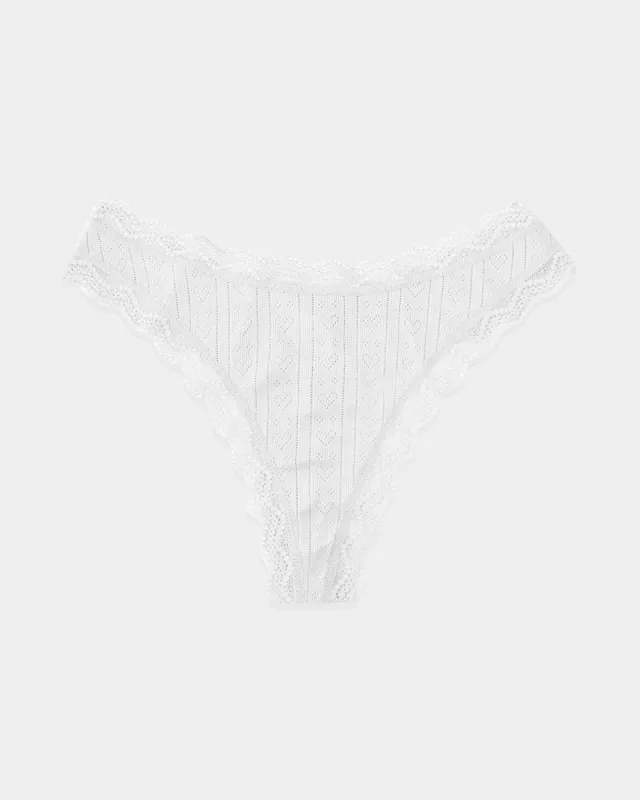 Thong - White Pointelle Knit sold by Stripe & Stare