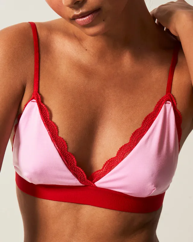 Lace Bralette - Pink and Red Contrast sold by Stripe & Stare