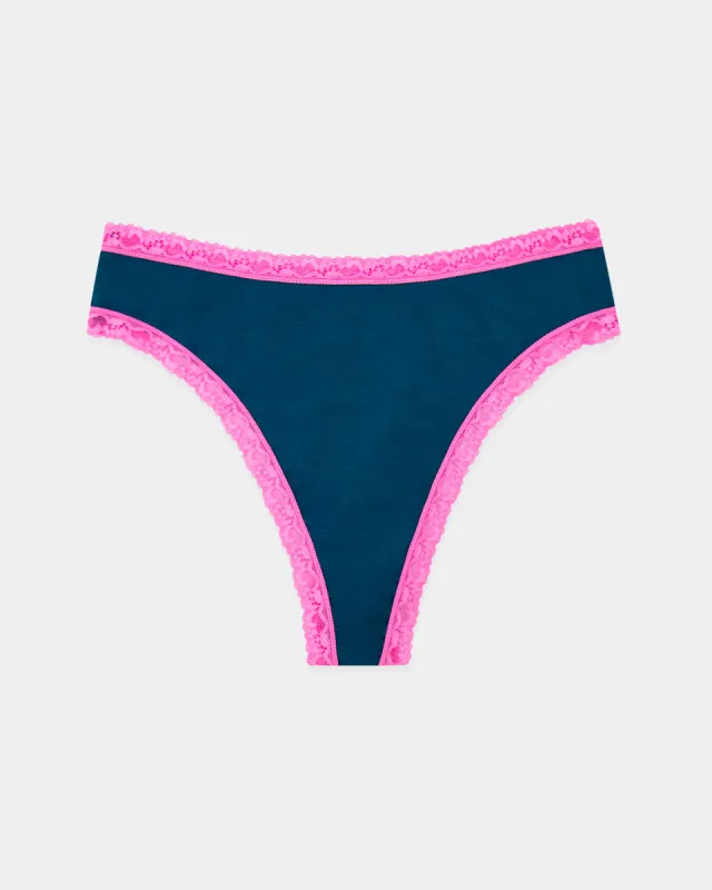 High Waist Thong - Midnight Neon Pink sold by Stripe & Stare