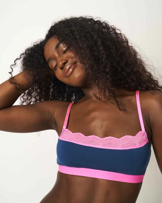 Lace Square Bra - Midnight Neon Pink sold by Stripe & Stare