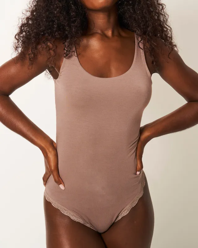 Scoop Back Bodysuit - Taupe sold by Stripe & Stare