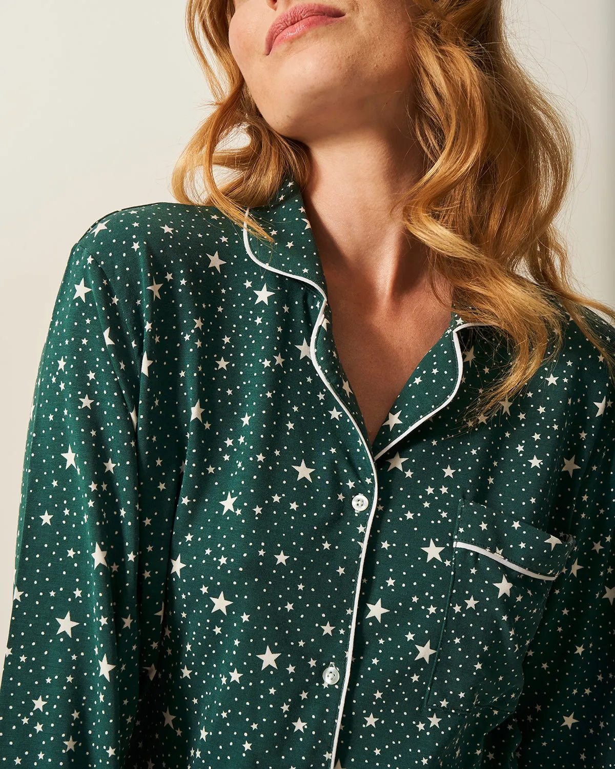 Long Pyjama Set - Forest Green Stars sold by Stripe & Stare product image thumbnail 2