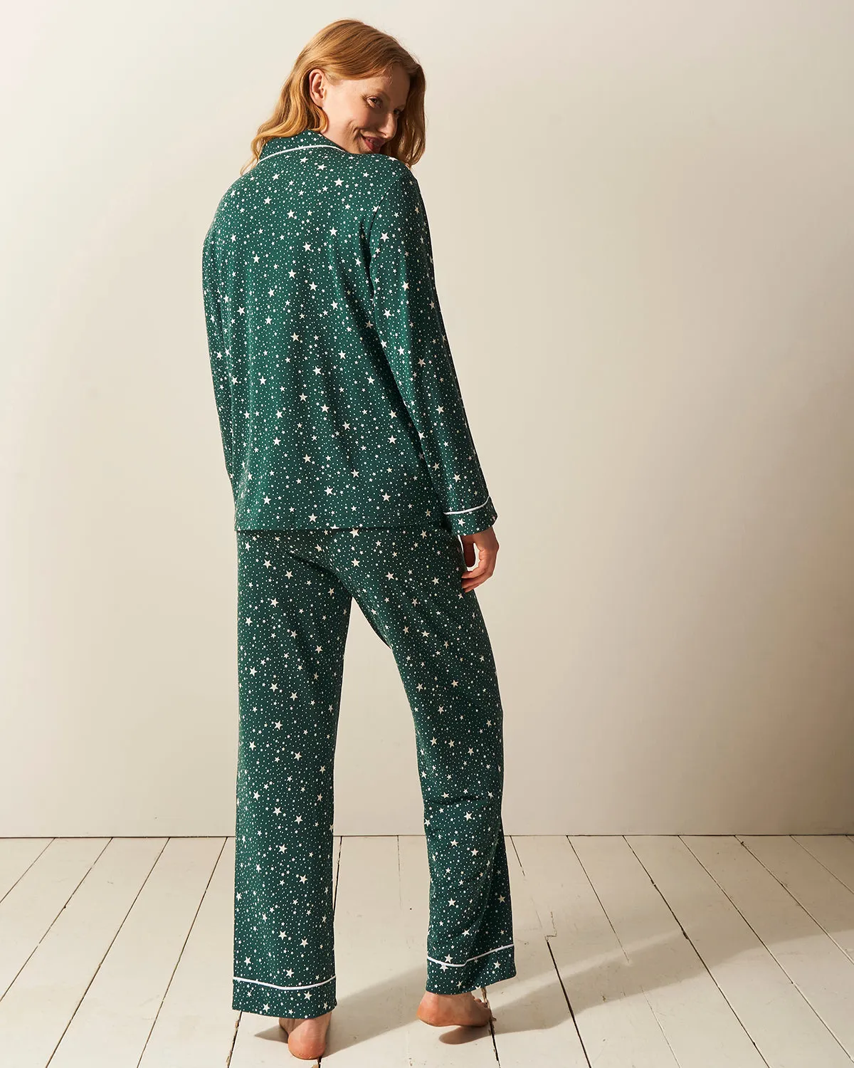 Long Pyjama Set - Forest Green Stars sold by Stripe & Stare product image thumbnail 3