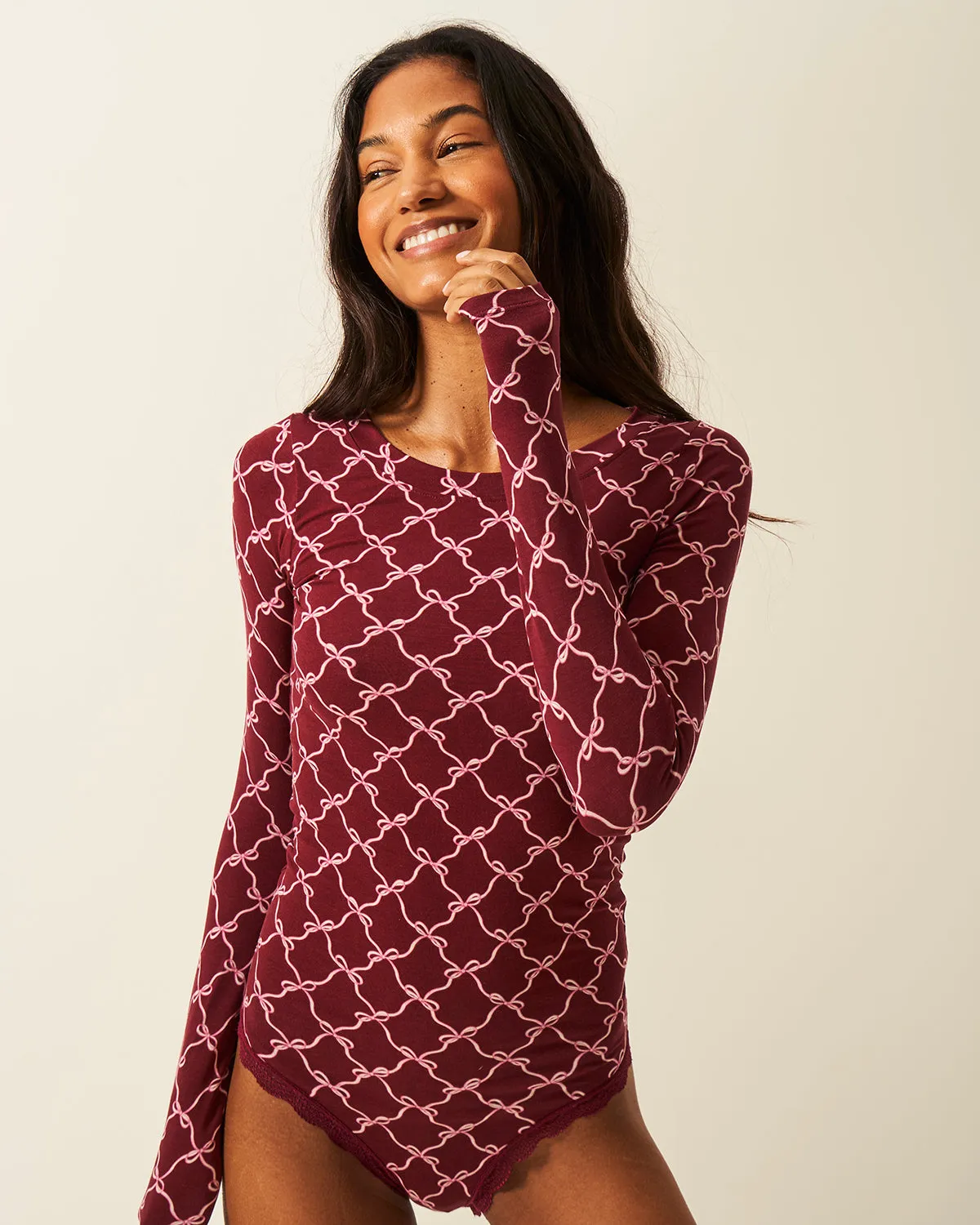 Long Sleeve Bodysuit - Rouge Bow sold by Stripe & Stare product image thumbnail 5