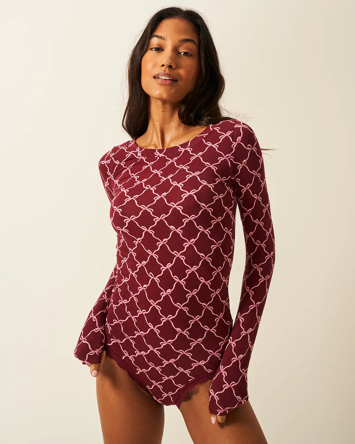 Long Sleeve Bodysuit - Rouge Bow sold by Stripe & Stare