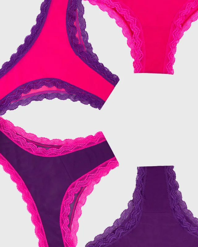 Mesh Brazilian Knicker Four Pack - Purple & Raspberry sold by Stripe & Stare