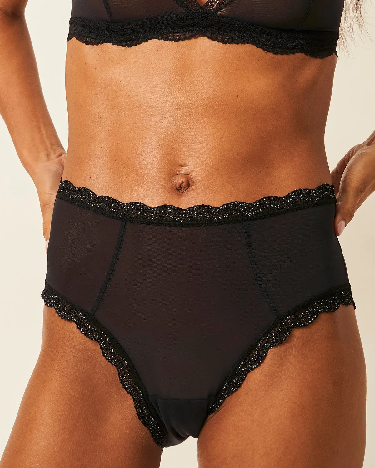 Mesh High Rise Knicker - Black sold by Stripe & Stare product image thumbnail 3