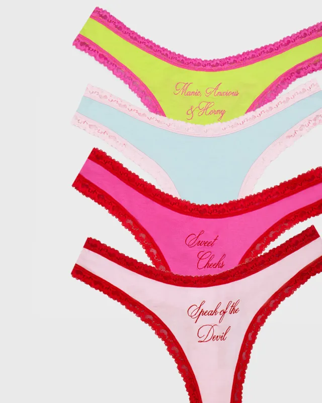 Thong Four Pack - Debute Slogans sold by Stripe & Stare