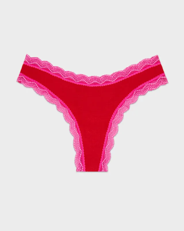 Thong - Scarlet & Raspberry Sparkle Lace sold by Stripe & Stare