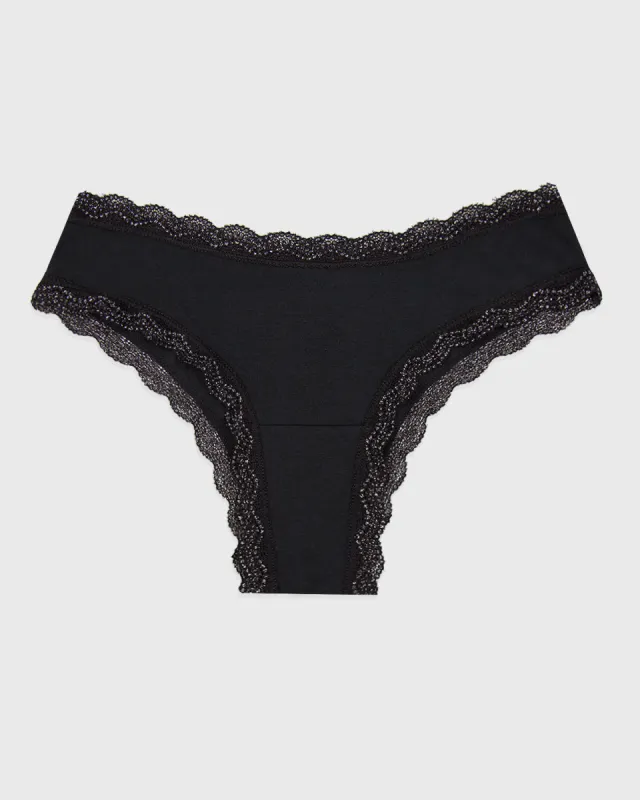 Brazilian Knicker - Black Sparkle Lace sold by Stripe & Stare