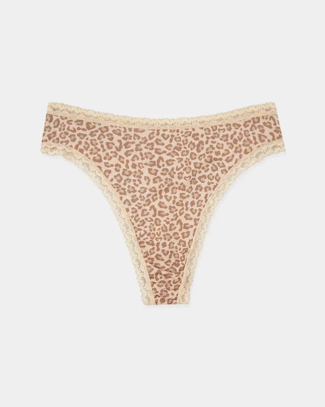 High Waisted Thong - Neutral Leopard Sand sold by Stripe & Stare