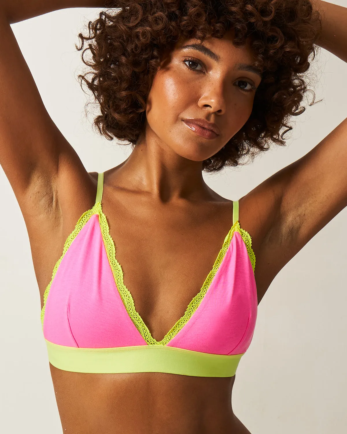 Lace Bralette - Hot Pink and Yellow sold by Stripe & Stare product image thumbnail 3