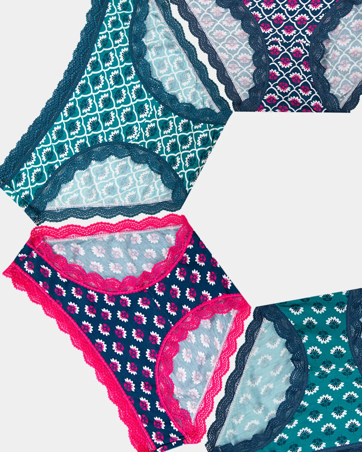 The Original Knicker Four Pack - Teal Floral Tile sold by Stripe & Stare