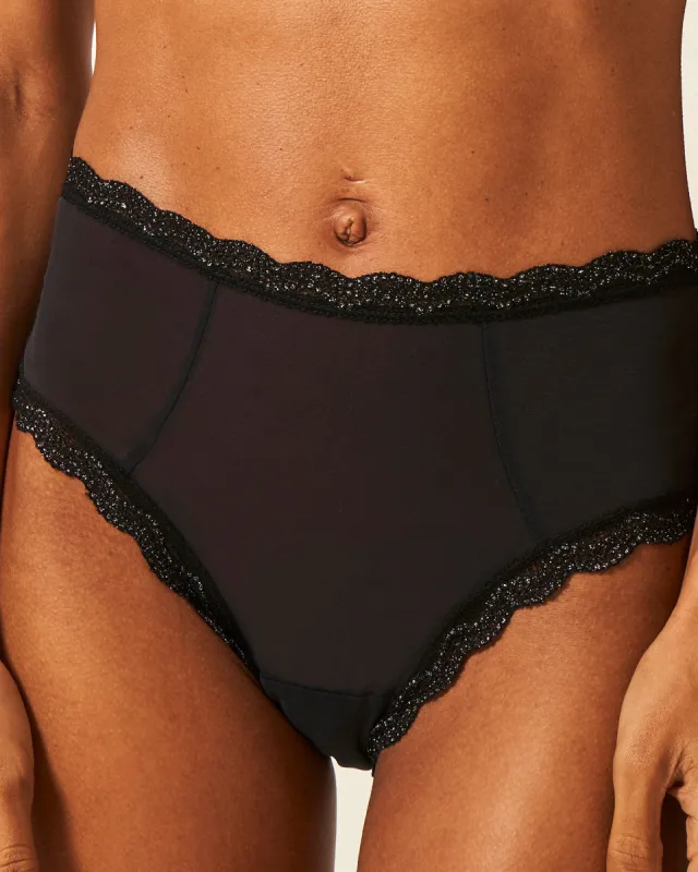 Mesh High Rise Knickers - Black Sparkle Lace sold by Stripe & Stare