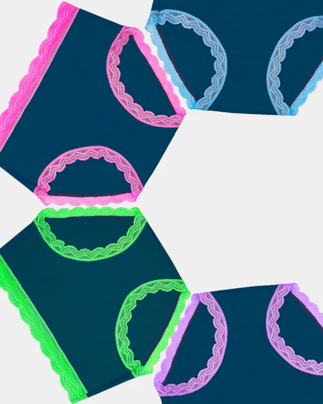 High Rise Knickers Four Pack - Midnight Neon sold by Stripe & Stare