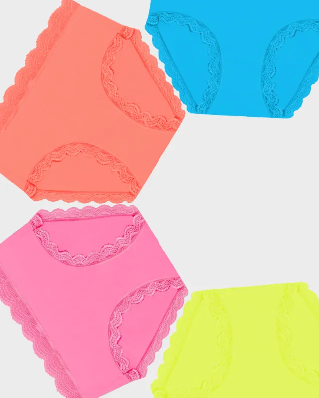 High Rise Knickers Four Pack - Neon Brights sold by Stripe & Stare