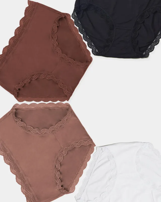 High Rise Knickers Four Pack - Mocha Essentials sold by Stripe & Stare