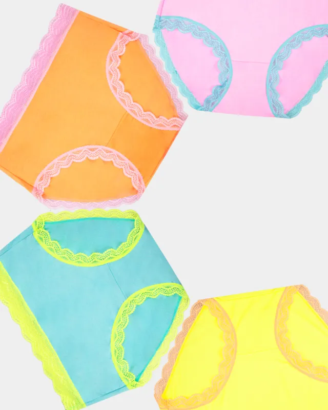 High Rise Knickers Four Pack - Neon Candy sold by Stripe & Stare
