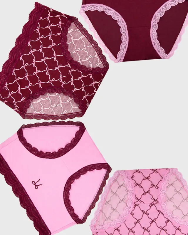 High Rise Knickers Four Pack - Say it with a Bow sold by Stripe & Stare