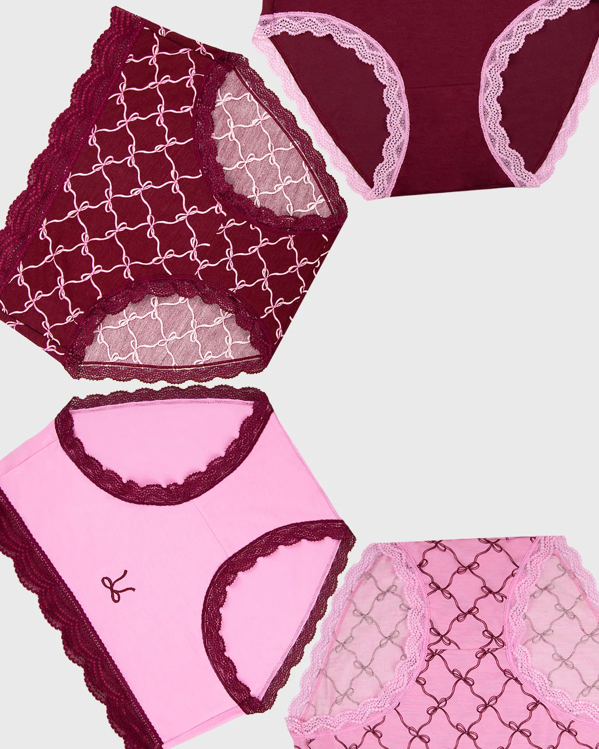 High Rise Knickers Four Pack - Say it with a Bow sold by Stripe & Stare