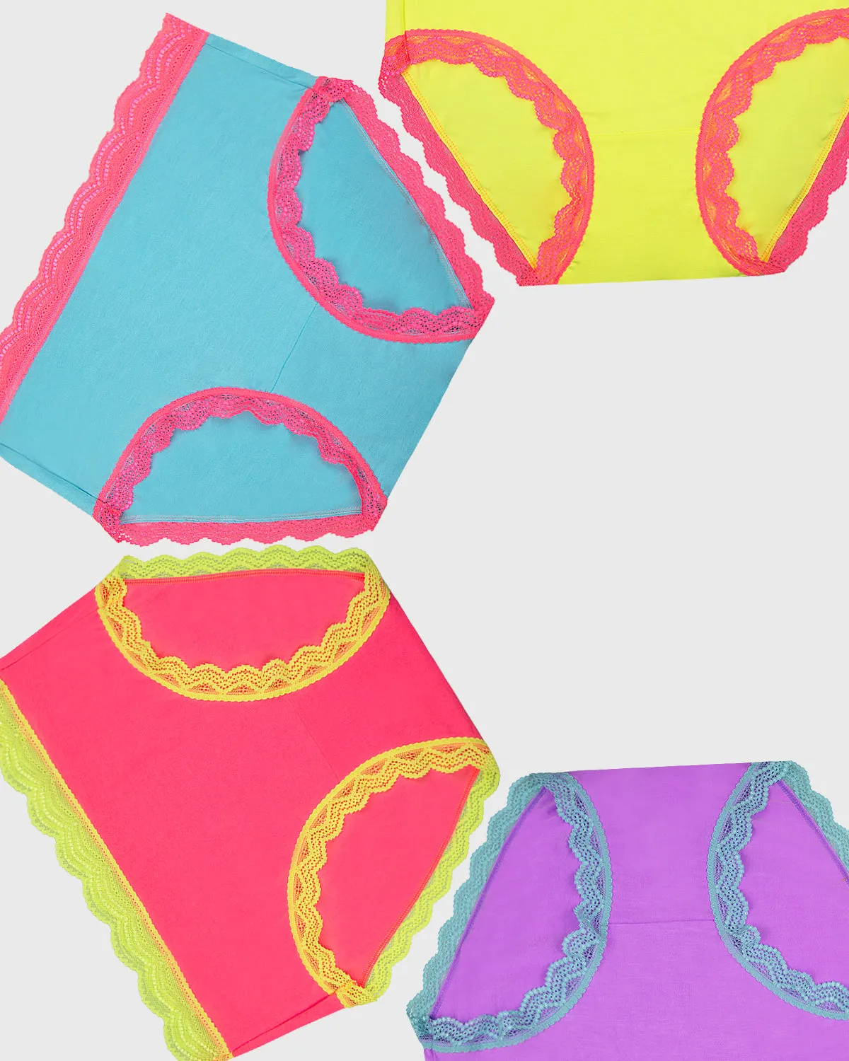 High Rise Knickers Four Pack - Electric Neon sold by Stripe & Stare
