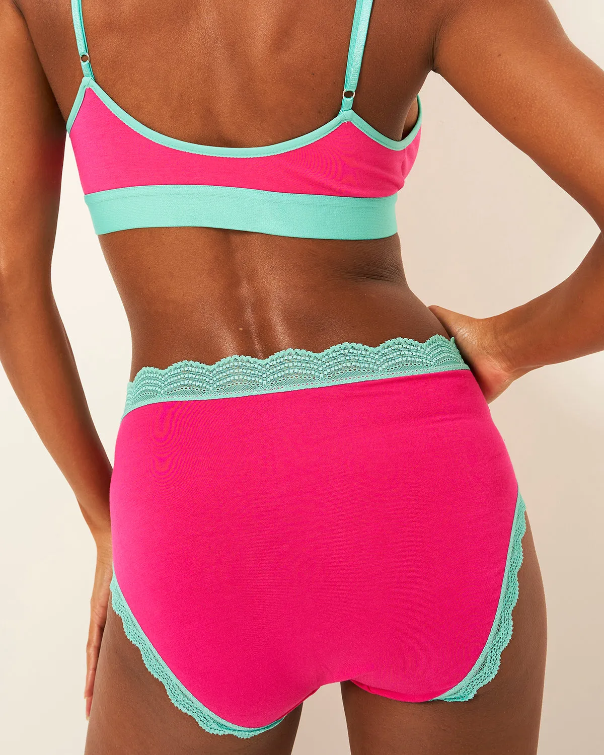 High Rise Knickers - Raspberry and Neon Mint sold by Stripe & Stare product image thumbnail 2