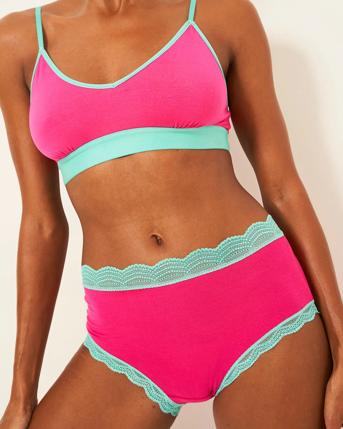 High Rise Knickers - Raspberry and Neon Mint sold by Stripe & Stare product image thumbnail 5