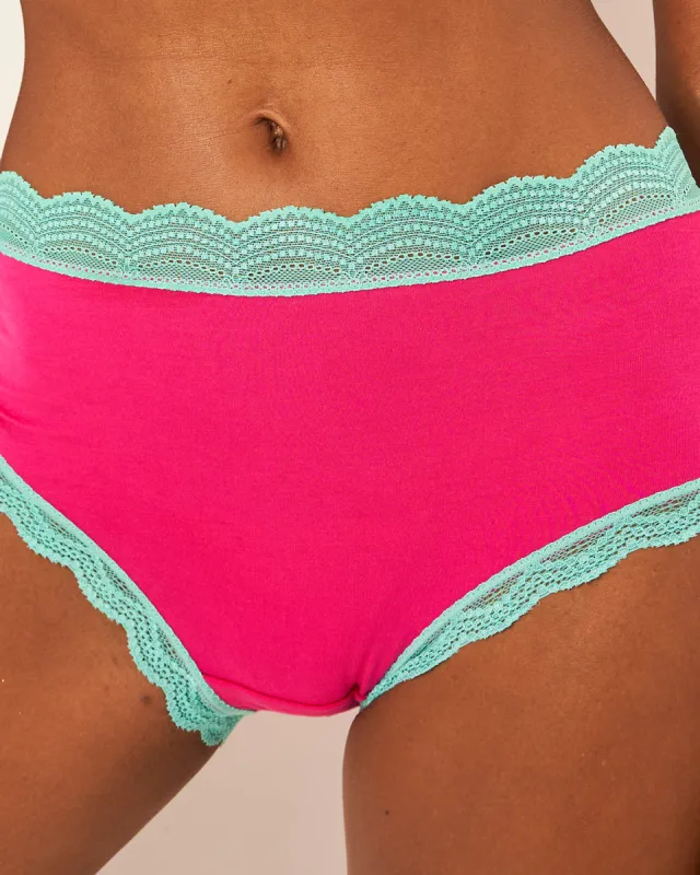 High Rise Knickers - Raspberry and Neon Mint sold by Stripe & Stare